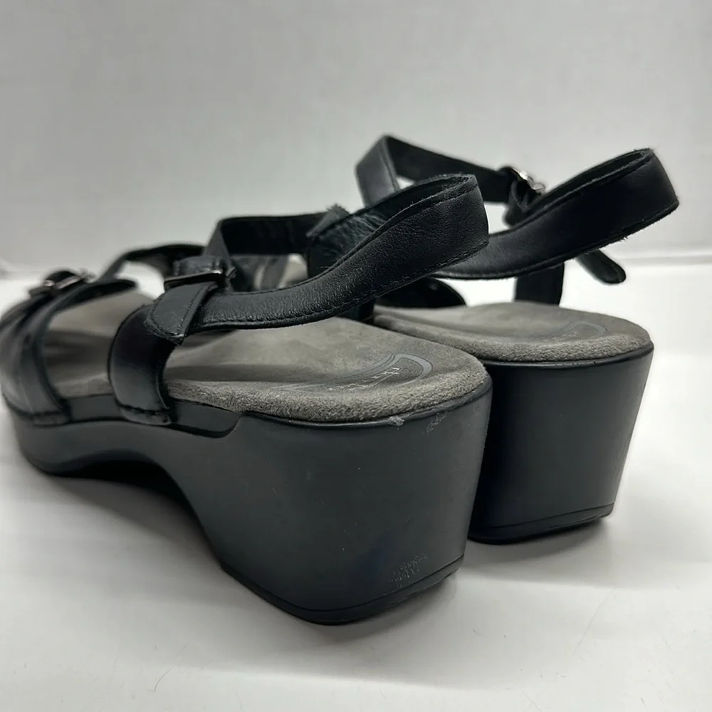 Dansko Sissy Leather Sandals Clogs Shoes Strappy Adjustable Black Size 41 US 11